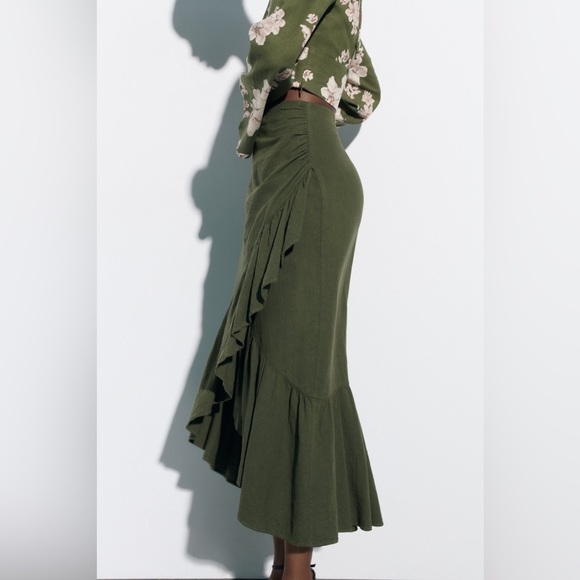 Zara linen blend ruffle midi skirt - Picture 2 of 8